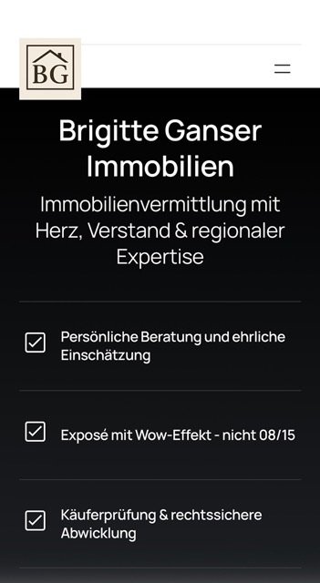 Startseite von Brigitte Ganser Immobilien am Smartphone